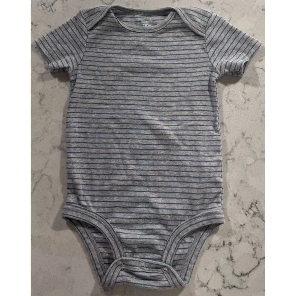 Carter's Baby Boy Striped Bodysuit Gray Blue Short Sleeve 18 Months